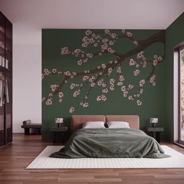 Carta da parati Ramo di albero con fiori rosa, Carta da parati Alberi, Carta da parati popolare, t00732v3 - Tapeko.it