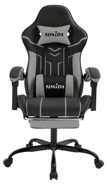 Sedia da gaming – Sedia da gioco ergonomica con poggiapiedi e schienale regolabile – Nera e grigia
