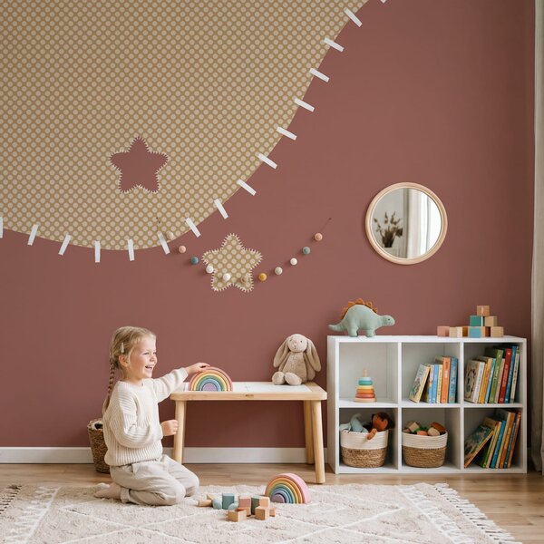 Carta da parati Tessuto marrone e beige con cuciture bianche, Carta da parati per Bambini, Carta da parati popolare, t00733v3 - Tapeko.it
