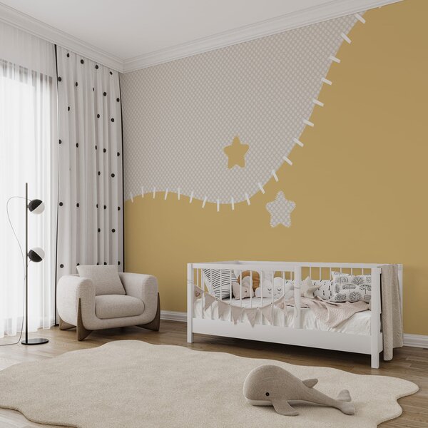 Carta da parati Tessuto bianco e giallo con stelle, Carta da parati per Bambini, Carta da parati popolare, t00733v4 - Tapeko.it
