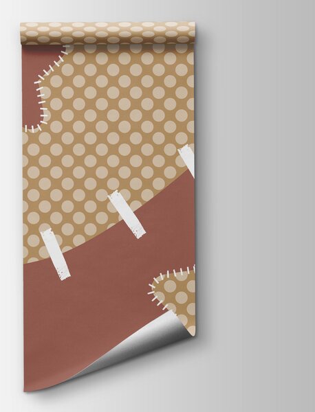 Carta da parati Tessuto marrone e beige con cuciture bianche, Carta da parati per Bambini, Carta da parati popolare, t00733v3 - Tapeko.it
