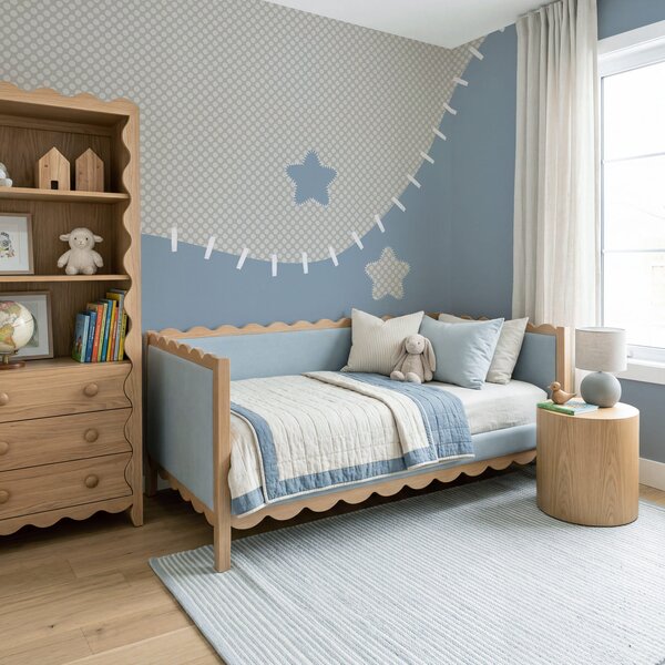 Carta da parati Tessuto blu e bianco con stelle, Carta da parati per Bambini, Carta da parati popolare, t00733v2 - Tapeko.it