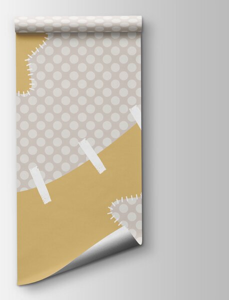 Carta da parati Tessuto bianco e giallo con stelle, Carta da parati per Bambini, Carta da parati popolare, t00733v4 - Tapeko.it