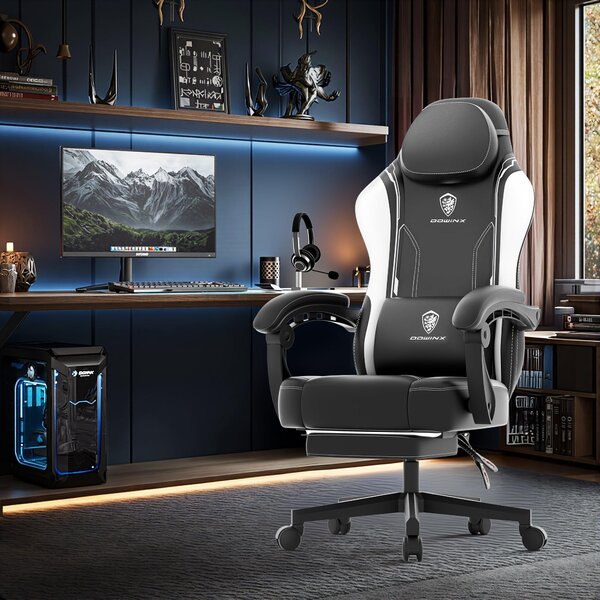 Sedia da gaming - Sedia da ufficio - Sedia per videogiochi - Poltrona reclinabile - Sedia ergonomica - Nero e bianco - Con poggiapiedi