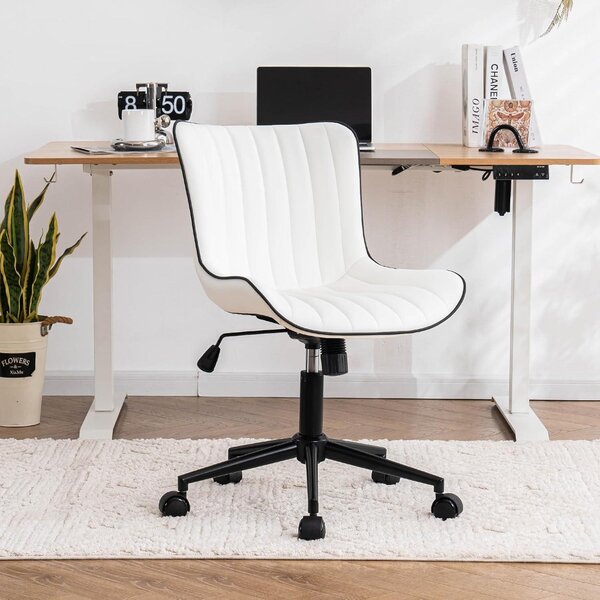 Sedia da ufficio, ergonomica, regolabile in altezza, con rivestimento in ecopelle e ruote, girevole, con funzione di inclinazione, ideale come sedia da computer, capacità di carico fino a 136 kg, colore bianco