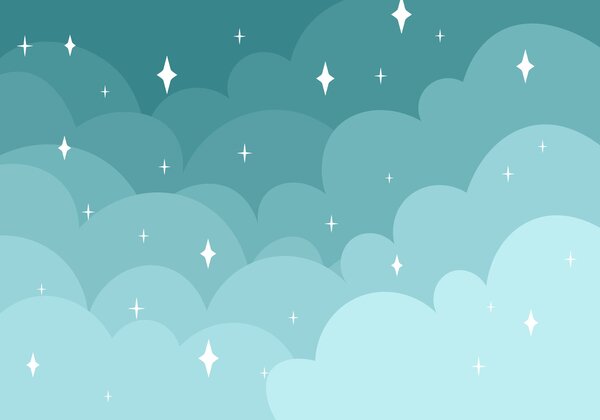 Carta da parati Cielo azzurro con nuvole e stelle, Carta da parati Cielo, Carta da parati popolare, t00735 - Tapeko.it