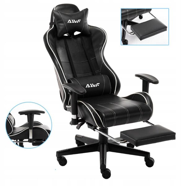 Sedia da gaming – Sedia da ufficio in stile racing con rivestimento in ecopelle e poggiapiedi regolabile