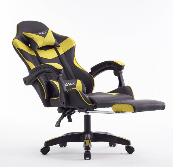 Sedia da gaming ergonomica, con imbottitura in memory foam, poggiapiedi regolabili e di colore giallo brillante