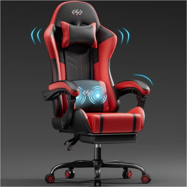 Sedia da gaming – Sedia per videogiochi – Sedia da gioco – Sedia regolabile – Nera e rossa