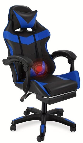 Sedia da gaming - Design ergonomico - Schienale regolabile con poggiapiedi - Ecopelle - Nero e blu
