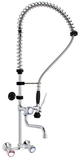 Rubinetto da cucina da montare a parete, con doccetta manuale, altezza 101 cm e bocchetta girevole