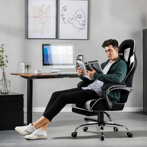 Sedia da gaming, sedia da ufficio, sedia ergonomica per PC, sedia da gaming con supporto per massaggio, sedie da lavoro con poggiapiedi e poggiatesta, tessuto bianco