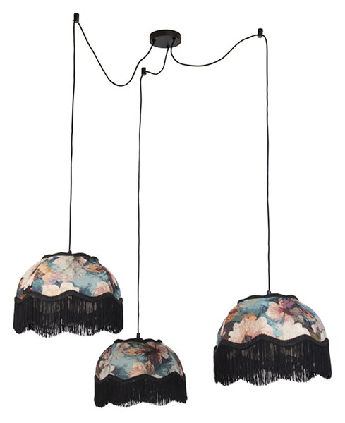Lampada a sospensione nera con paralume floreale e interno bianco 31,5 cm 3 luci - Cava