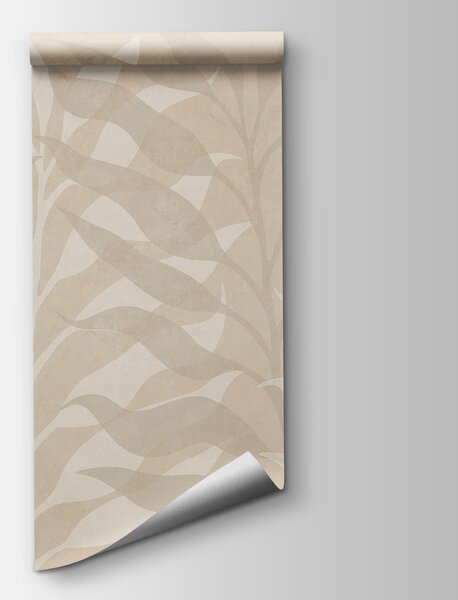 Carta da parati Motivo a foglie bianco e beige, Carta da parati Foglie, Carta da parati popolare, t00740v1 - Tapeko.it