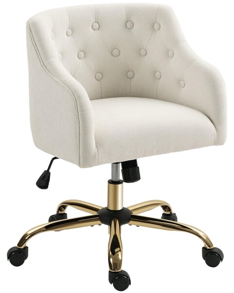 Sedia da ufficio - Sedia da scrivania - Sedia da lavoro - Sedia - Aspetto lino - Beige - Gambe in metallo dorato