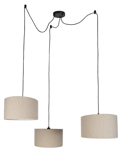 Lampada a sospensione nera con tessuto teddy beige 35cm 3 luci - Cava