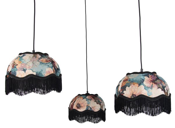 Lampada a sospensione nera con paralume floreale e interno bianco 31,5 cm 3 luci - Cava