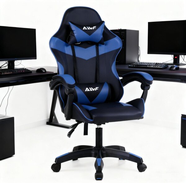 Gamestoel – Sedia da gaming ergonomica con struttura in alluminio e supporto lombare – Nera e blu