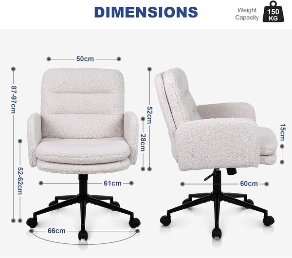 Sedia da ufficio - Sedia per ufficio - Sedia girevole - Sedia da trucco - Altezza seduta regolabile - Rivestimento in simil cachemire