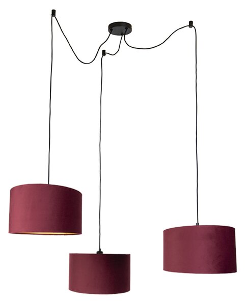 Lampada a sospensione nera con paralume rosso e interno dorato 35cm 3 luci - Cava