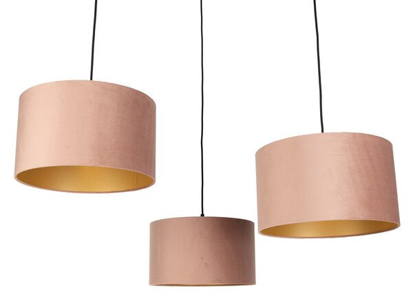Lampada a sospensione nera con paralume rosa e interno dorato 35cm 3 luci - Cava