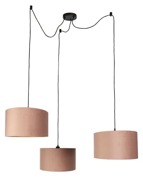Lampada a sospensione nera con paralume rosa e interno dorato 35cm 3 luci - Cava