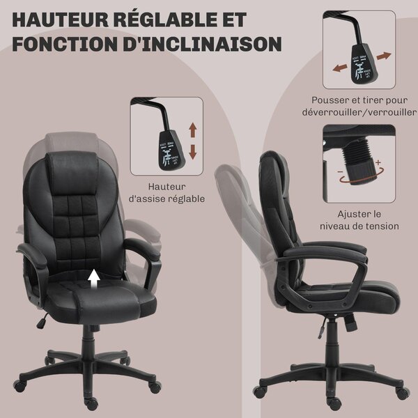 Sedia da ufficio ergonomica - Ecopelle nera - Altezza regolabile - Funzione di inclinazione e rotazione a 360 gradi