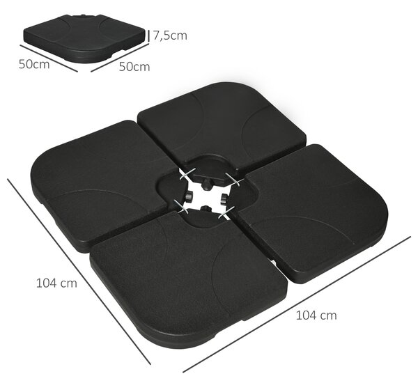 Outsunny Base per Ombrellone Set 4 Pezzi in HDPE Riempibile con Acqua o Sabbia, 104x104x7.5 cm, Nera|Aosom