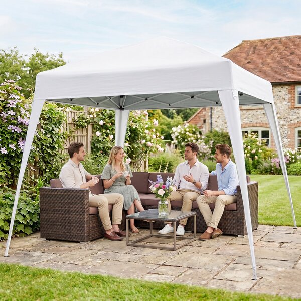 Outsunny Gazebo Pieghevole da Giardino 3x3m Struttura in Acciaio, Corde Antivento e Sacca di Trasporto, Bianco