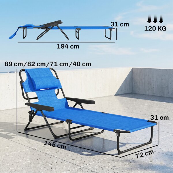 Outsunny Sdraio da Giardino Pieghevole con Schienale Regolabile, Cuscino e Foro per Viso, Blu Scuro|Aosom