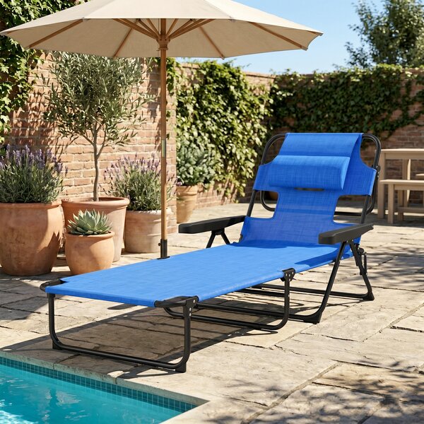 Outsunny Sdraio da Giardino Pieghevole con Schienale Regolabile, Cuscino e Foro per Viso, Blu Scuro|Aosom
