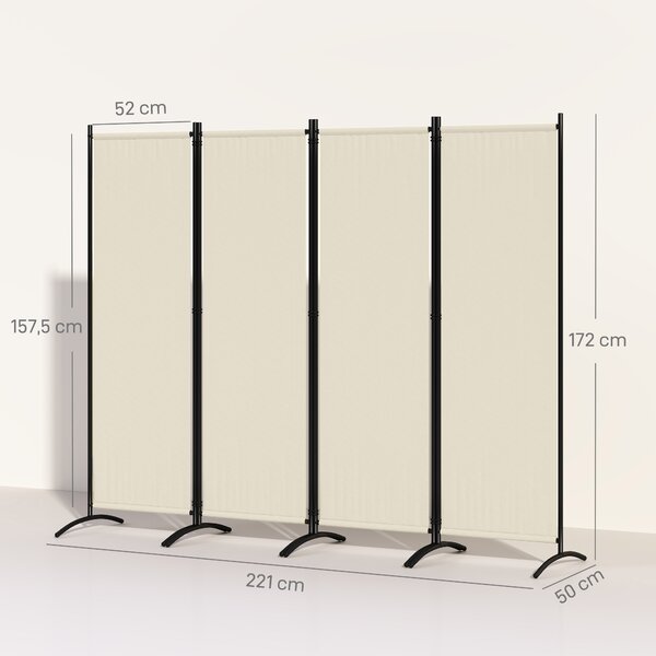Outsunny Paravento da Esterno e Interno a 4 Pannelli Pieghevole, 221x50x172cm, Crema