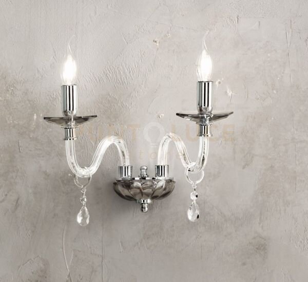 Applique livia 2 luci fume'- trasparente e cromo attacco e14 l.35cm