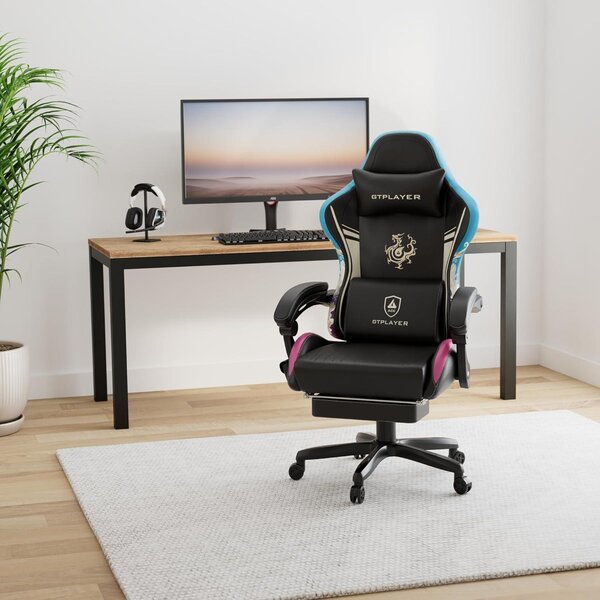 Sedia da gaming ergonomica con altoparlanti Bluetooth, audio surround e rivestimento in ecopelle nera