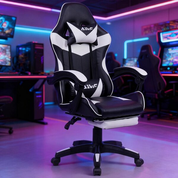Sedia da gaming – Sedia da gaming ergonomica con altezza regolabile e supporto per il collo – Nero e bianco