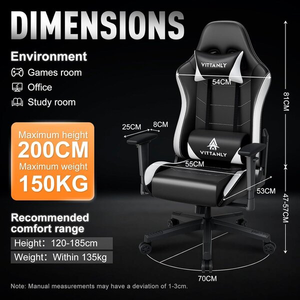 Sedia da gaming - Sedia ergonomica - Sedia per giocatori - Sedia da ufficio - Sedia girevole - Regolabile in altezza