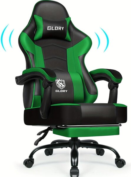 Sedia da gaming ergonomica con poggiapiedi, supporto lombare, poggiatesta e rivestimento confortevole