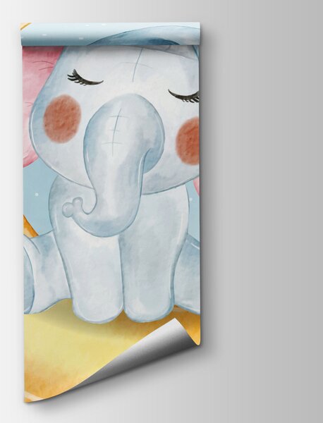 Carta da parati Elefante dei cartoni animati seduto sulla luna, Carta da parati per Bambini, Carta da parati popolare, w00951 - Tapeko.it