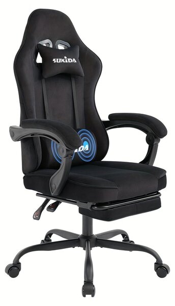 Sedia da gaming con poggiapiedi – Sedia ergonomica da scrivania – Rivestimento in velluto – Imbottitura in memory foam – Colore nero