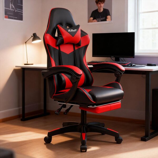 Sedia da gaming – Sedia da gaming ergonomica con supporto lombare e poggiatesta regolabili – Rossa