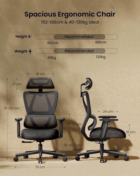 Sedia da ufficio - Sedia ergonomica - Sedia da scrivania - Sedia da gaming - Sedia per computer - Imbottitura dello schienale spessa 10 cm