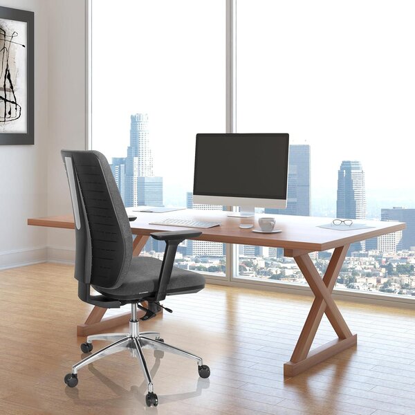 OFFICE Integrio 820026: Sedia da ufficio professionale, rivestita in tessuto color grigio scuro, ergonomica, con schienale regolabile in altezza e imbottito. Dimensioni: 123 x 74 x 63 cm