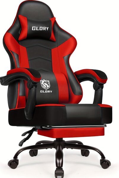 Sedia da gaming ergonomica con supporto lombare regolabile, poggiapiedi e struttura girevole