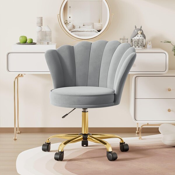Sedia da ufficio - Sedia girevole - Sedia da scrivania - Sedia con braccioli - Sedia da lavoro - Elegante struttura dorata a 5 razze
