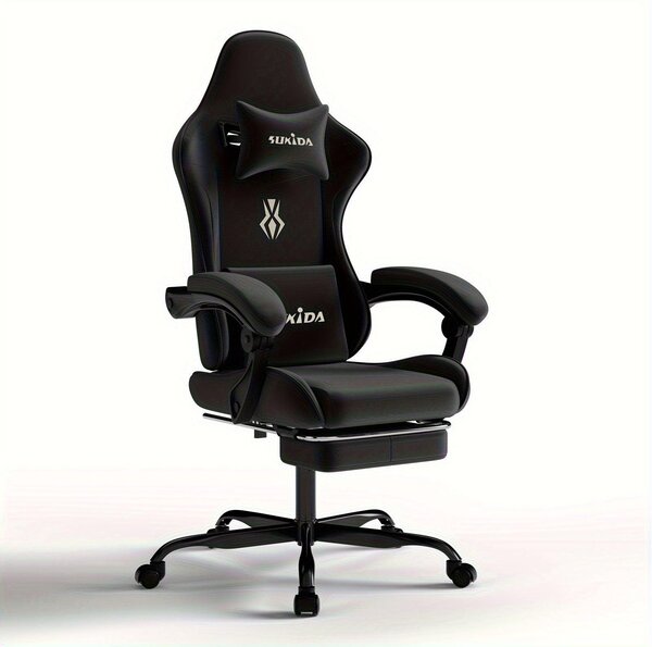 Sedia da gaming - Sedia per videogiochi - Sedia da ufficio - Sedia da lavoro - Poltrona reclinabile - Nera - Design ergonomico e di alta qualità