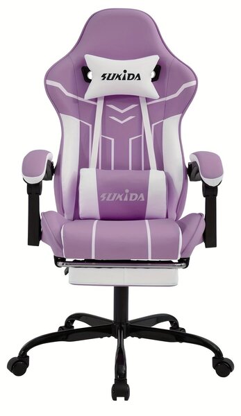 Sedia da gaming – Sedia da gioco ergonomica con poggiapiedi e braccioli imbottiti – Viola e bianco