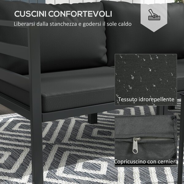 Outsunny Set da Giardino 7 Pezzi in Acciaio e Poliestere con 5 Sedie con Cuscini e 2 Tavolini da Caffè, Grigio