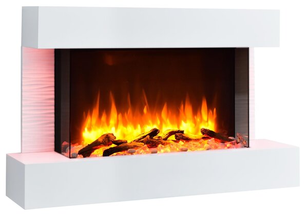 Camino elettrico da parete - 2000 W - MDF verniciato bianco - Illuminazione d'atmosfera