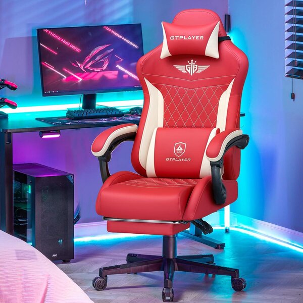 Sedia da gaming – Sedia da corsa ergonomica con schienale regolabile e supporto lombare, colore rosso