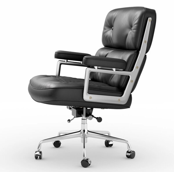 Sedia da ufficio ergonomica in vera pelle, con struttura in alluminio regolabile e ruote girevoli a 360 gradi